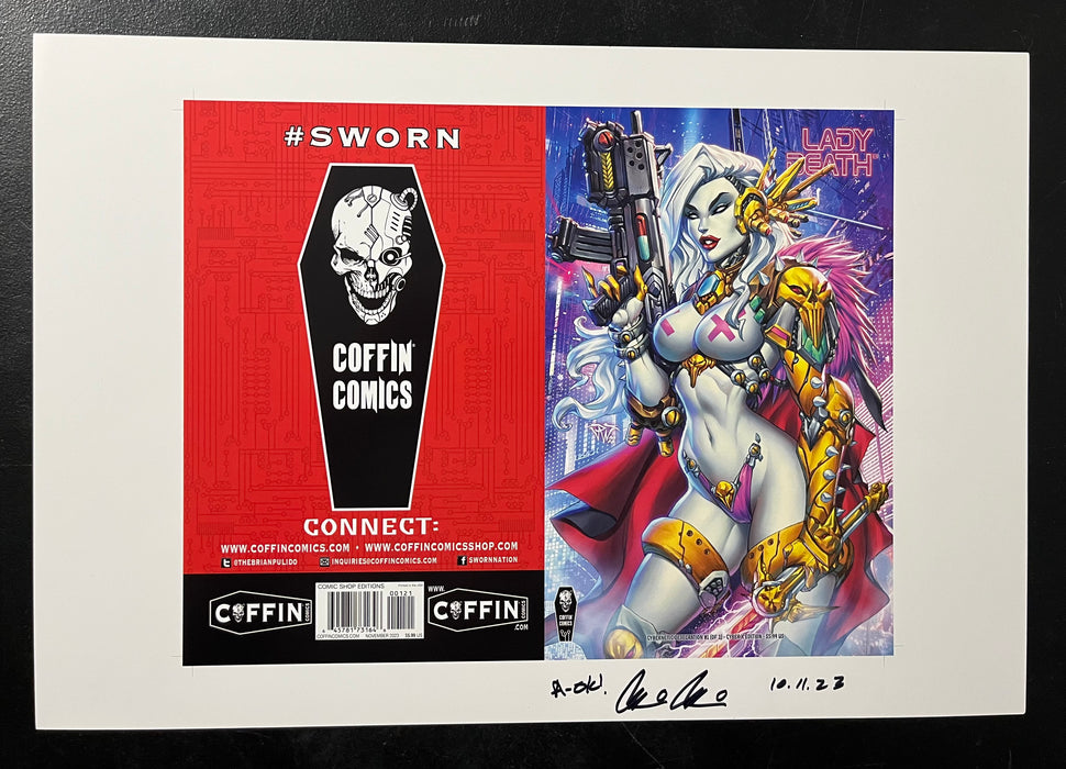 Lady Death: Cybernetic Desecration #1 (of 2) - Comic Shop Cyber X Edition - Uncut Cover Sheet - Pulido Signed