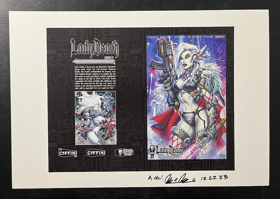 Lady Death: Cybernetic Desecration - Hardcover Edition - Uncut Cover Sheet - Pulido Signed
