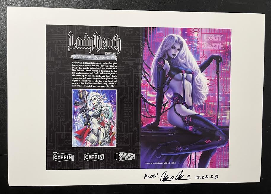 Lady Death: Cybernetic Desecration - Mega Foil Edition - Foil Placement Uncut Cover Sheet - Pulido Signed