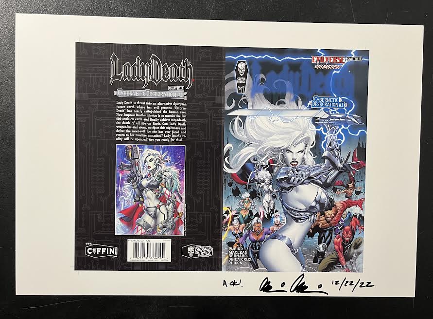 Lady Death: Cybernetic Desecration - Premiere Edition - Uncut Cover Sheet  - Pulido Signed