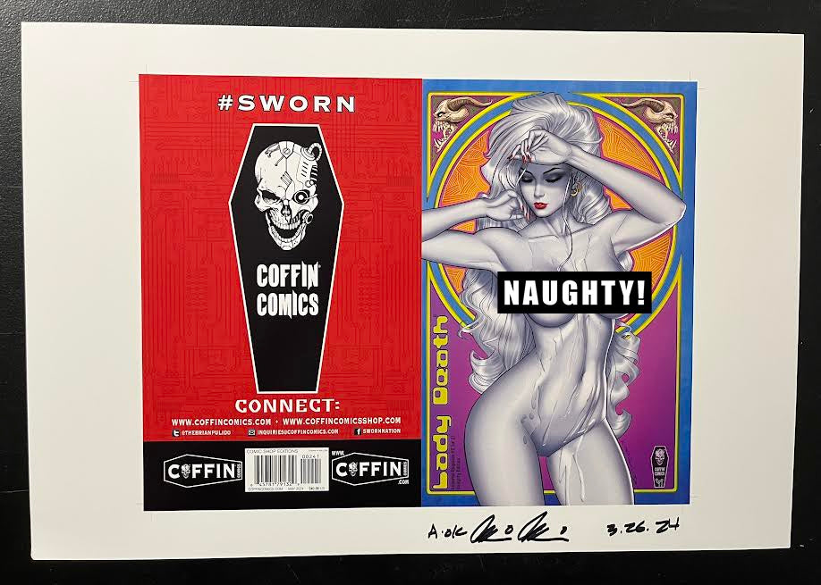 Lady Death: Imperial Requiem #2 (of 2) - Comic Shop Naughty Edition- Uncut Cover Sheet - Pulido Signed (Catacomb 10/29)