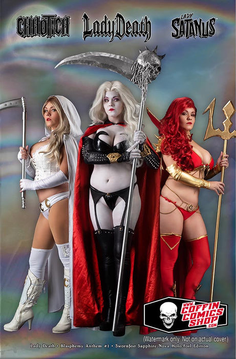 Lady Death: Blasphemy Anthem #1 - Swornfest Sapphire Nova Holo-Foil Edition (Mockup) - Catacomb 9/10