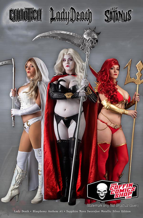 Lady Death: Blasphemy Anthem #1 - Swornfest Sapphire Nova Metallic Silver Edition (Mockup) - Catacomb 7/2