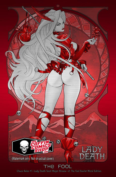 Lady Death: Chaos Rules #1 - Lady Death Tarot Major Arcana - 0. The Fool Scarlet Metal Edition