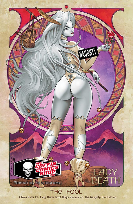 Lady Death: Chaos Rules #1 - Lady Death Tarot Major Arcana - 0. The Naughty Fool Edition