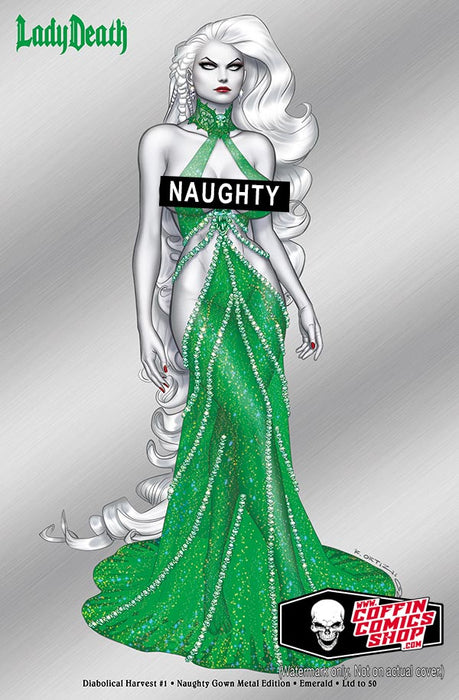 Lady Death: Diabolical Harvest #1 - Naughty Gown Metal Chase Edition - Emerald (Publisher File Copy) - Catacomb 8/27