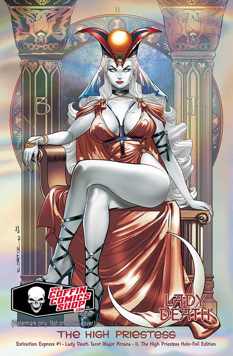 Lady Death: Extinction Express #1 - Lady Death Tarot Major Arcana - II. The High Priestess Holo-Foil Edition (BP Edition!)