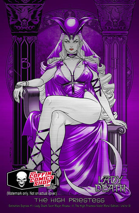 Lady Death: Extinction Express #1 - Lady Death Tarot Major Arcana - II. The High Priestess Violet Metal Edition