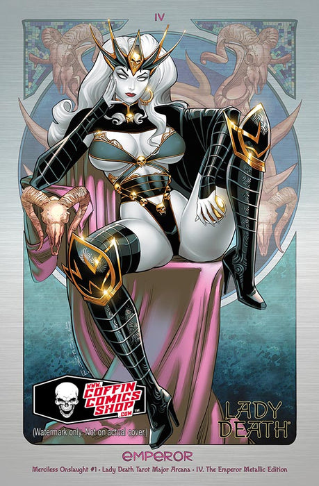 Lady Death: Merciless Onslaught #1 - Lady Death Tarot Major Arcana - IV. The Emperor Metallic Edition