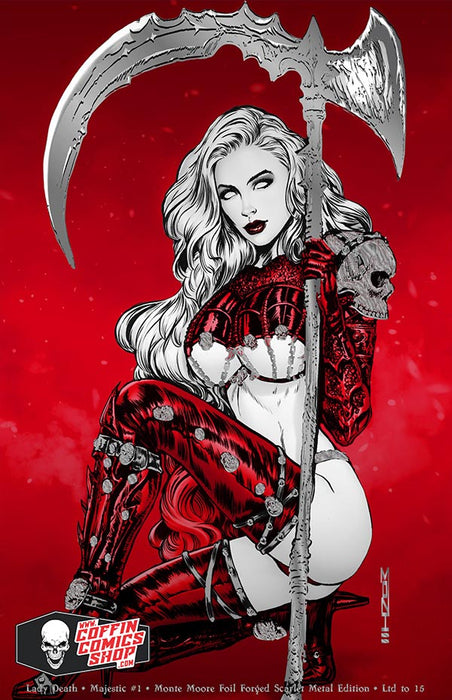 Lady Death: Majestic #1 - Monte Moore Foil Forged Scarlet Metal Edition