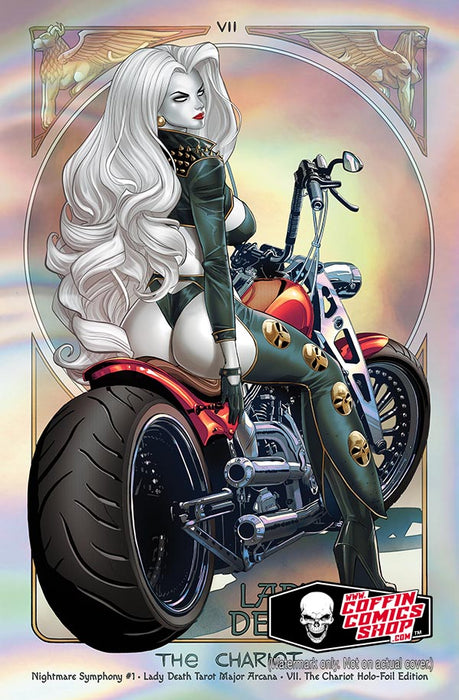 Lady Death: Nightmare Symphony #1 – Lady Death Tarot Major Arcana – VII. The Chariot Holo-Foil Edition