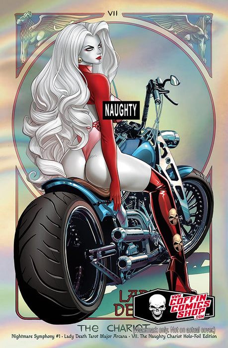 Lady Death: Nightmare Symphony #1 – Lady Death Tarot Major Arcana – VII. The Naughty Chariot Holo-Foil Edition