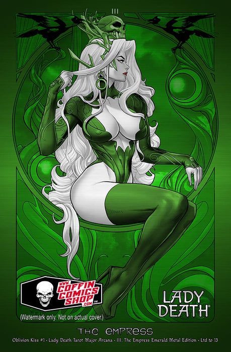 Lady Death: Oblivion Kiss #1 – Lady Death Tarot Major Arcana – III. The Empress Emerald Metal Edition