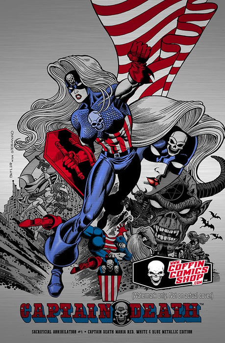 Lady Death: Sacrificial Annihilation #1 - Captain Death Mania Red, White & Blue Metallic Edition