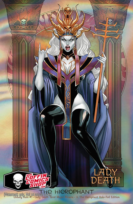Lady Death: Unholy Ruin #1 - Lady Death Tarot Major Arcana - V. The Hierophant Holo-Foil Edition