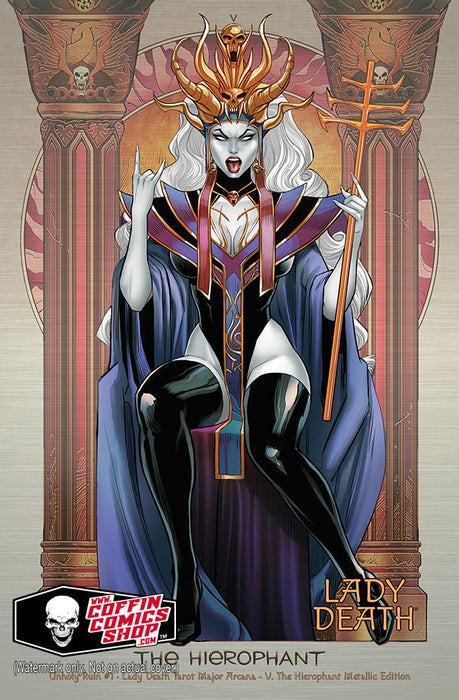 Lady Death: Unholy Ruin #1 - Lady Death Tarot Major Arcana - V. The Hierophant Metallic Edition