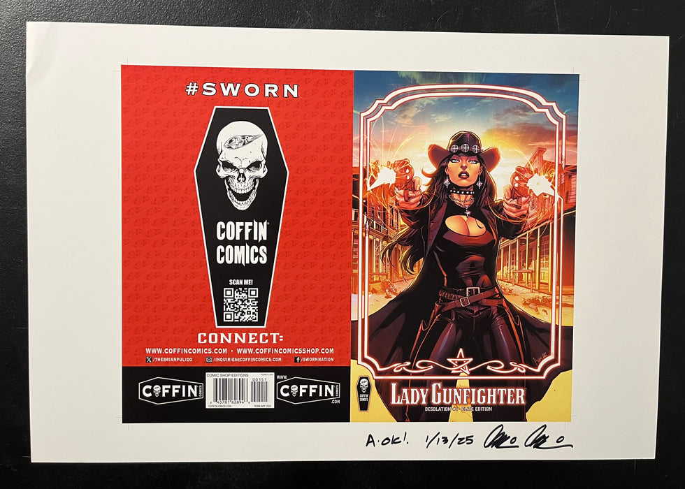 Lady Gunfighter: Desolation - Comic Shop Elite Edition - Uncut Cover Sheet - Pulido Signed
