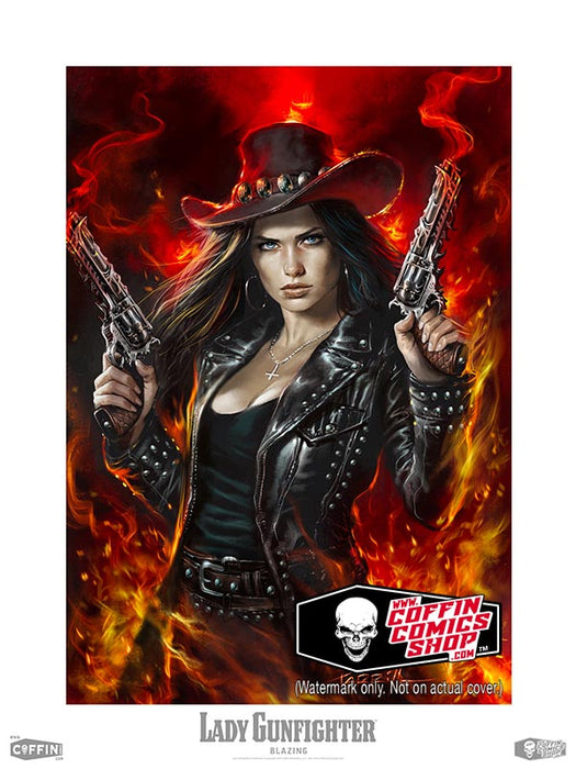 Lady Gunfighter: Blazing 18x24" Fine Art Print - Unsigned