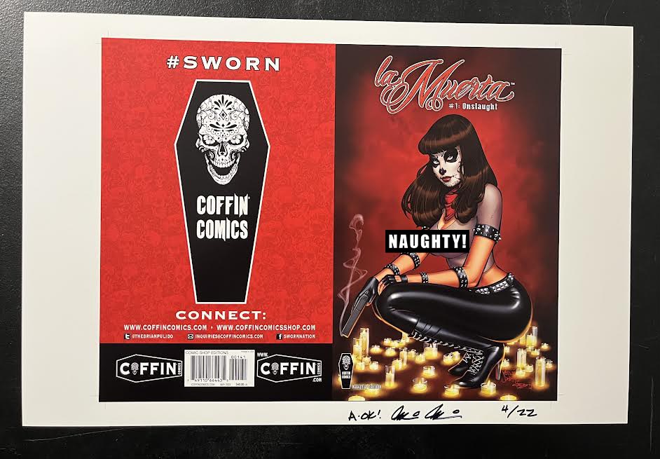 La Muerta: Onslaught - Comic Shop Naughty Edition - Uncut Cover Sheet - Pulido Signed