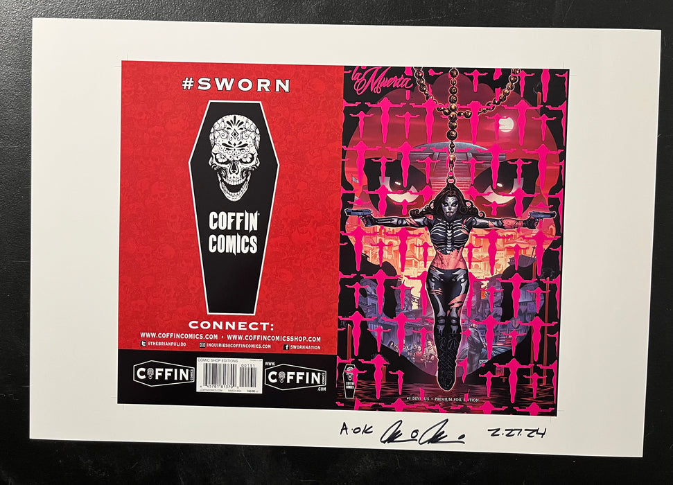 La Muerta: Devious - Comic Shop Premium Foil Edition (Foil Placement) - Uncut Cover Sheet - Pulido Signed