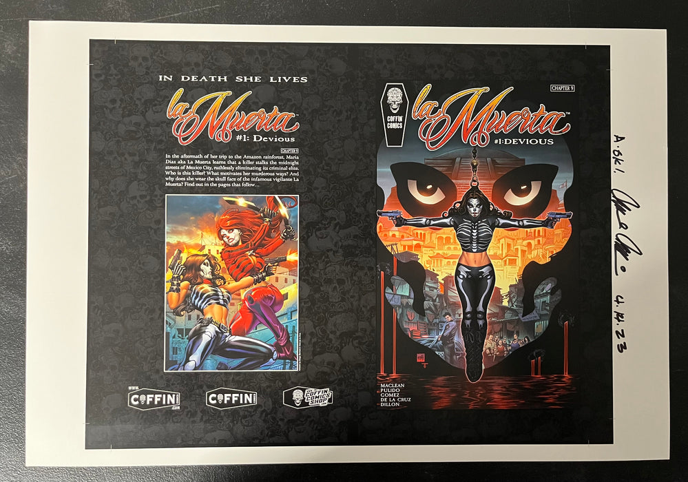 La Muerta: Devious - Hardcover Edition - Uncut Cover Sheet - Pulido Signed