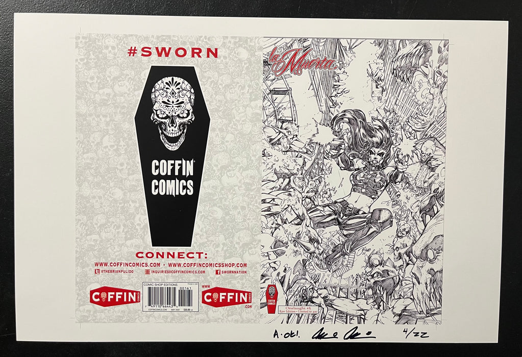 La Muerta: Onslaught - Comic Shop Raw Edition - Uncut Cover Sheet - Pulido Signed