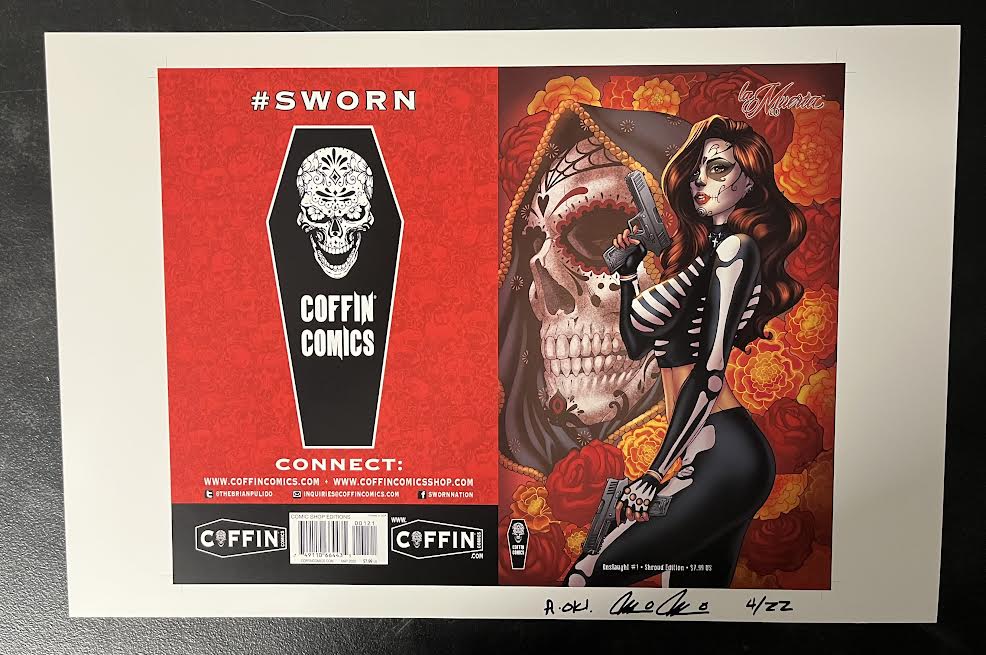 La Muerta: Onslaught - Comic Shop Shroud Edition - Uncut Cover Sheet - Pulido Signed