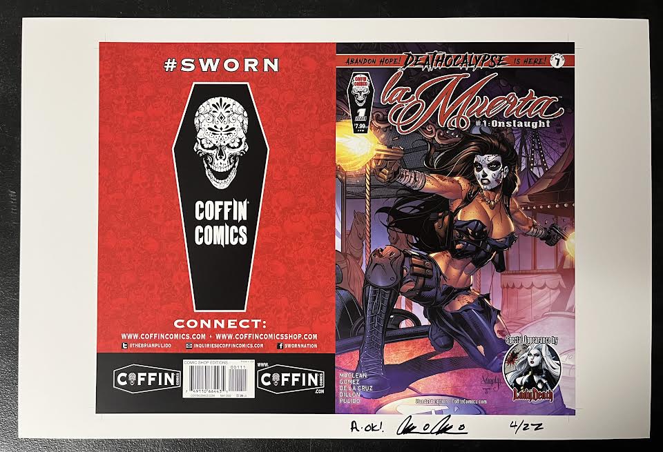 La Muerta: Onslaught - Comic Shop Standard Edition - Uncut Cover Sheet - Pulido Signed