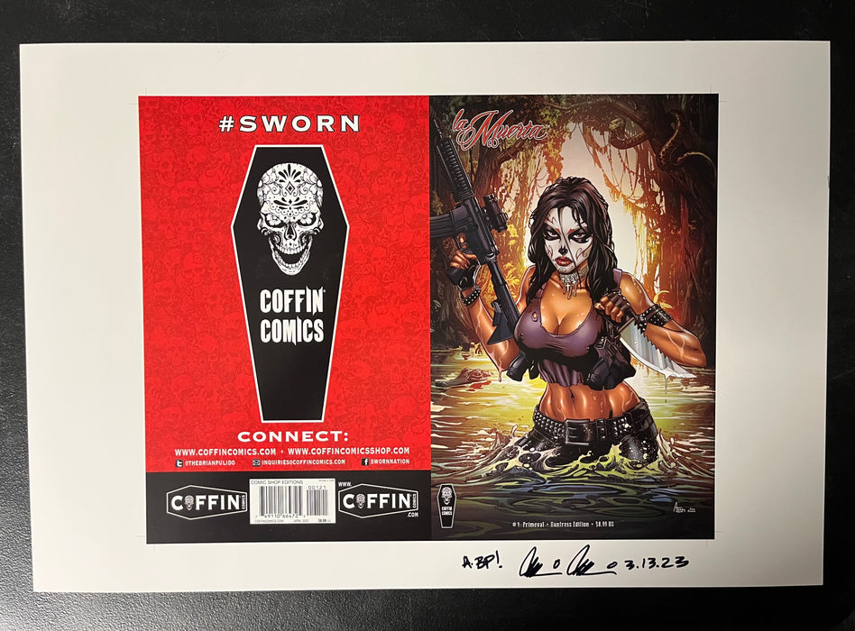 La Muerta: Primeval - Comic Shop Huntress Edition - Uncut Cover Sheet - Pulido Signed