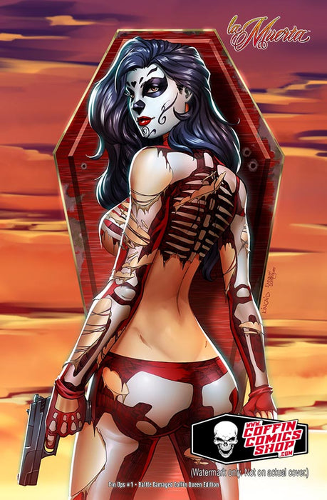 La Muerta: Pin Ups #1 - Battle Damaged Coffin Queen Edition - Signed by Brian Pulido & Ryan Kincaid