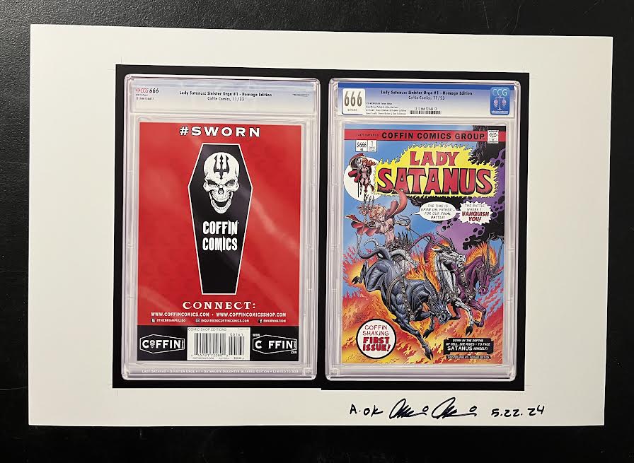 Lady Satanus: Sinister Urge - Comic Shop Satanus' Daughter Slabbed Edition - Uncut Cover Sheet - Pulido Signed