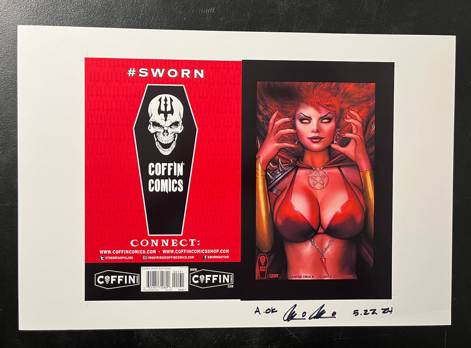 Lady Satanus: Sinister Urge - Comic Shop Premium Foil Edition - Uncut Cover Sheet - Pulido Signed