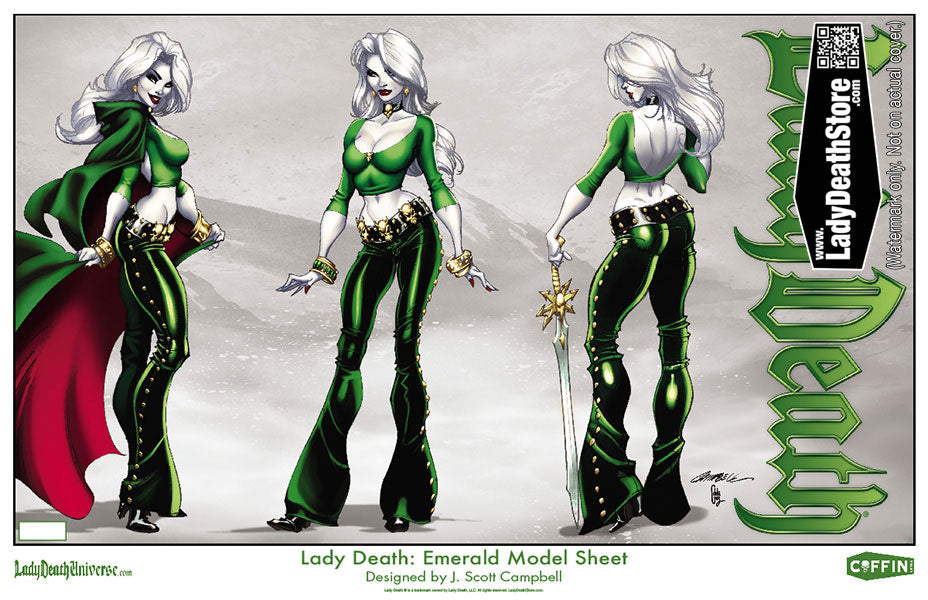 Lady Death: Emerald Turnaround Model Sheet 11x17" Print